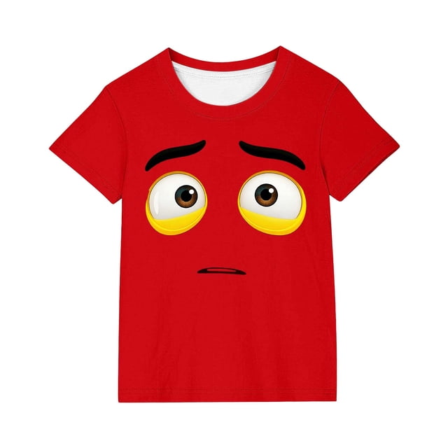 Cute Short Sleeve Tops for Women Solid Color Expression Print Casual T Shirt 1 Pc