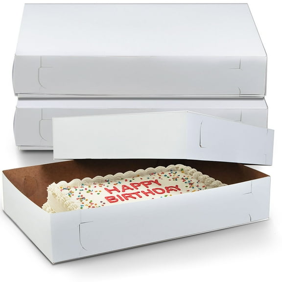 MT Products White Cake Boxes 18" x 13" x 3.5" - Disposable Bakery Boxes with Detachable Lids for Extra Storage (Pack of 10) - Made in USA