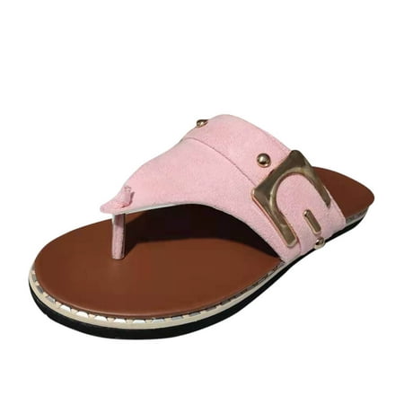 

Youmylove Women Slide Slippers Fashion Summer Suede Flip Toe Buckle Flat Slippers Sandals Leisure Comfort Cozy Daily Walking