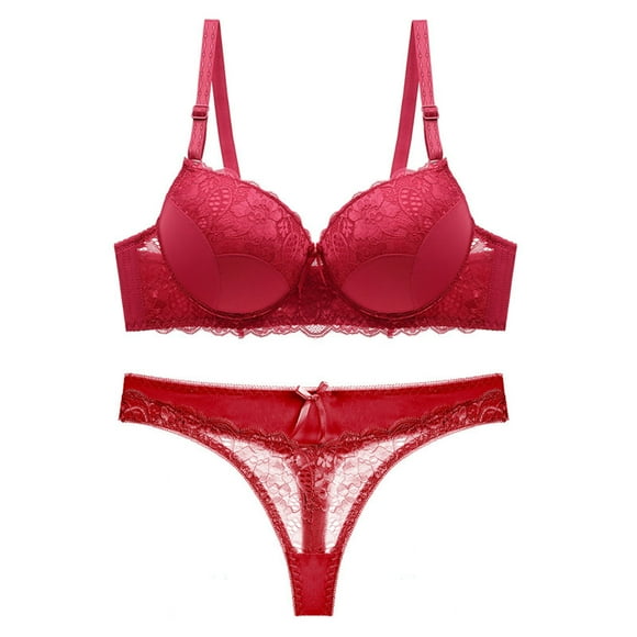 Pxiakgy underwear women set Women Lingerie Lace Flowers Push Up Top Bra Pants Underwear Set Sleepwear Red + 38C