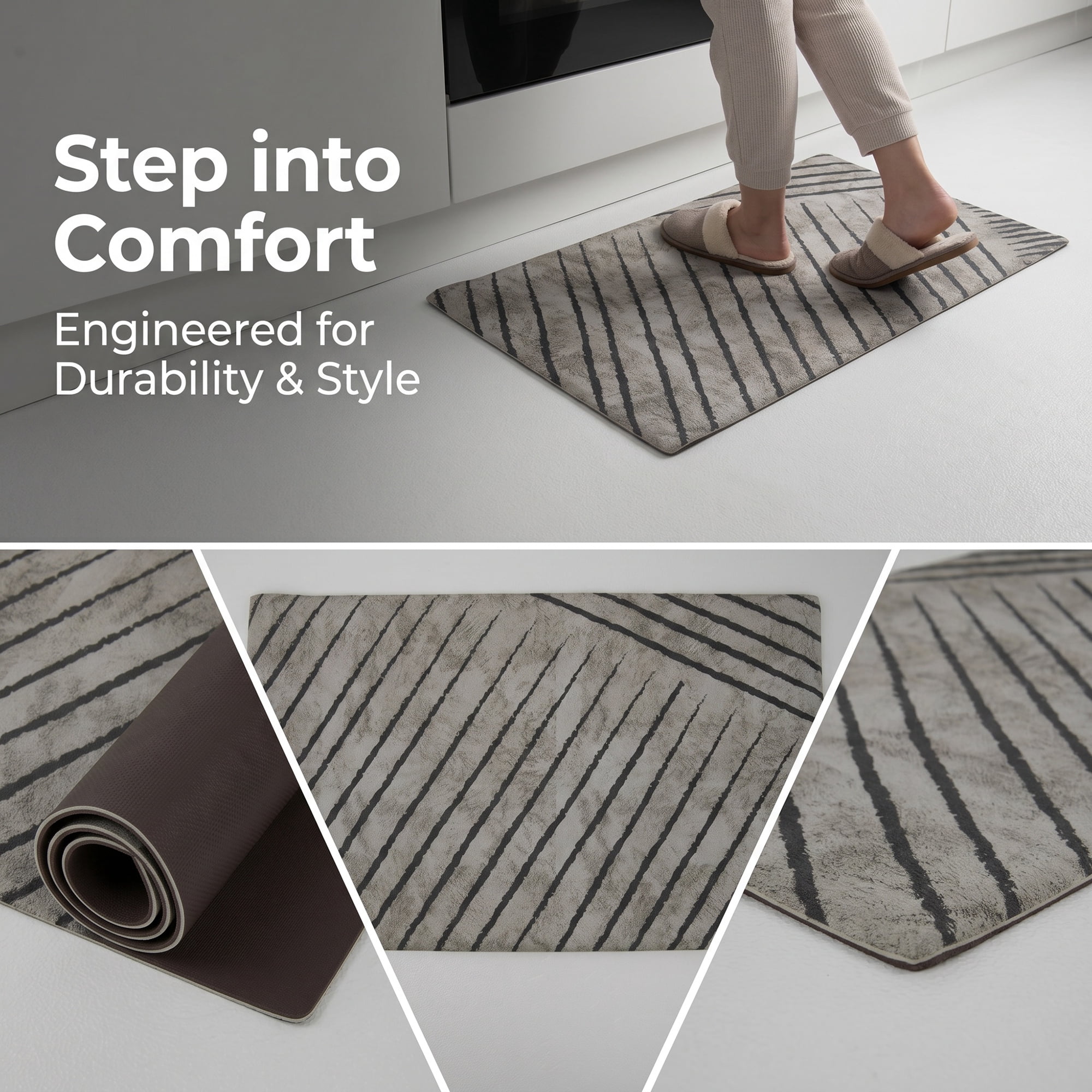 Unique Bargains Geometric Anti Waterproof Cushioned Comfort Rug Khaki Line 30" x 18"