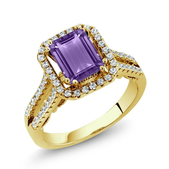 Gem Stone King 2.78 Ct Octagon Purple Amethyst 18K Yellow Gold Plated Silver Ring