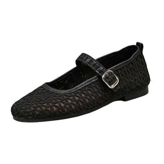 Wensltd Women Mary Janes Wide Width Square Toe Flats for Summer Daily Casual Solid Color Black