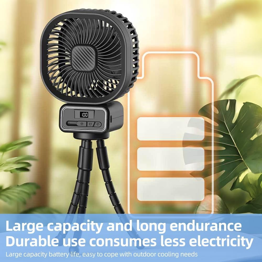 Mini Handheld Stroller Fan,5000mAh Personal Portable Car Seat Baby Fan with Flexible Tripod,Rechargeable Desk Fan with LED Lights Adjustable 3 Speeds for Travel Treadmill Golf Cart, Black