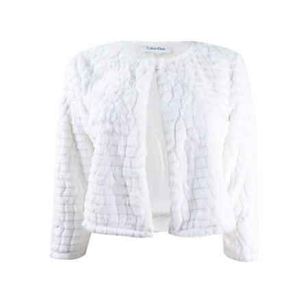 Calvin Klein Women's Petite Faux-Fur Cardigan (PL, Neutral)