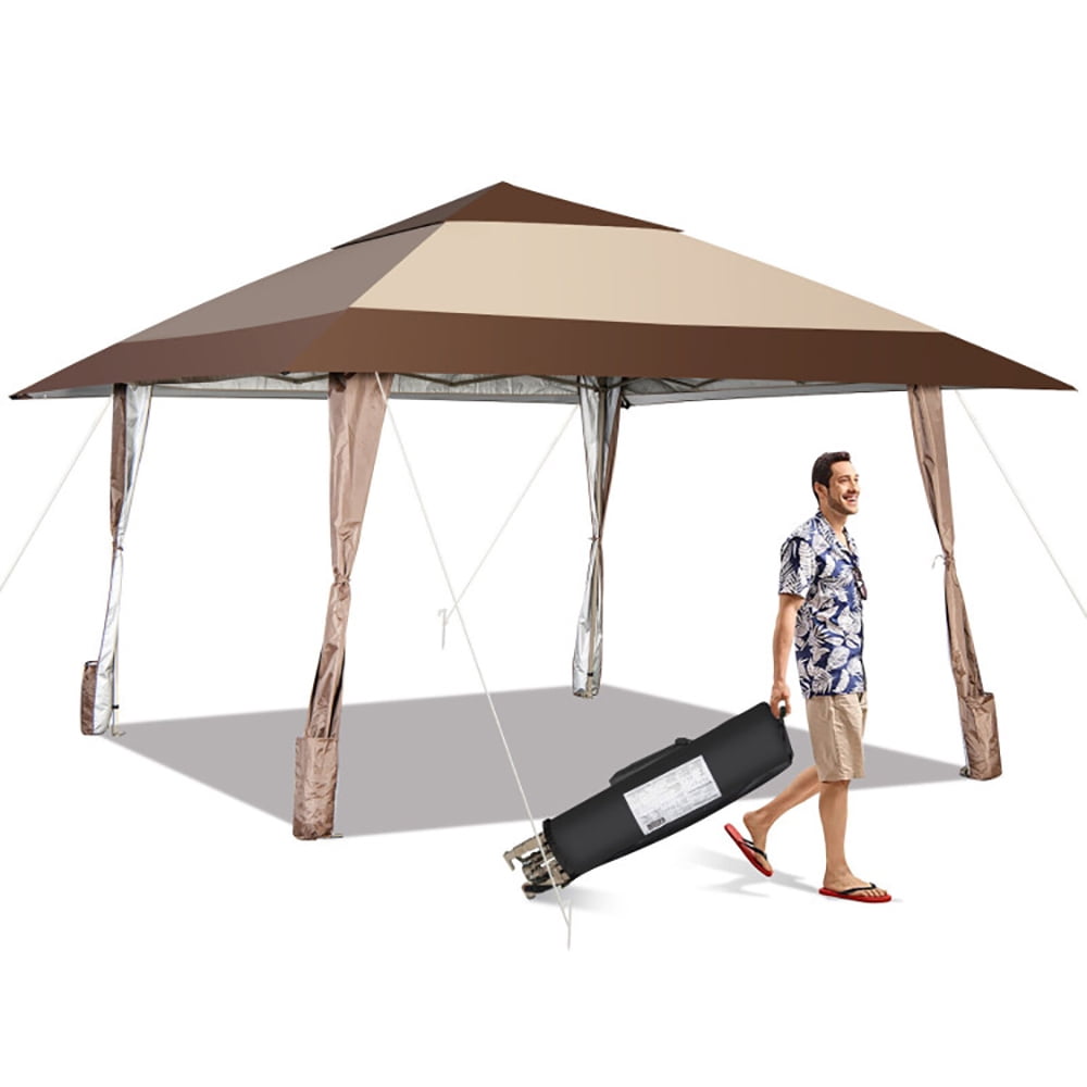 Aimee Lii 13 x 13 Feet Pop-Up Feet Patio Gazebo with Wheels, Backyard Canopy Gazebo for Party Camping BBQ Events, Coffee