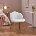thumbnail image 6 of RONG-3 Vanity Chair, Velvet Accent Chair with Shell-Shaped Backrest, Modern Armchair with Gold Metal Legs for Dressing Room/Bedroom/Living Room, White, 6 of 12