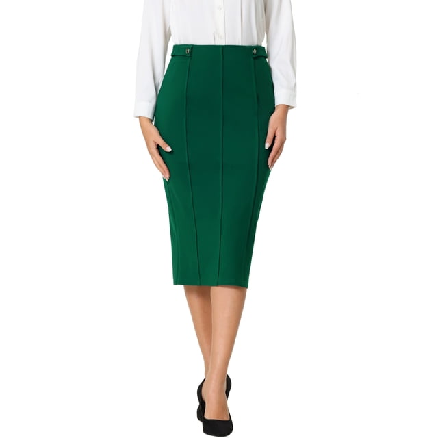 Falda Lápiz de Mujer Inspire Chic de Cintura Alta con Pliegues Frontal para Oficina, Falda Bodycon XL Verde Oscuro