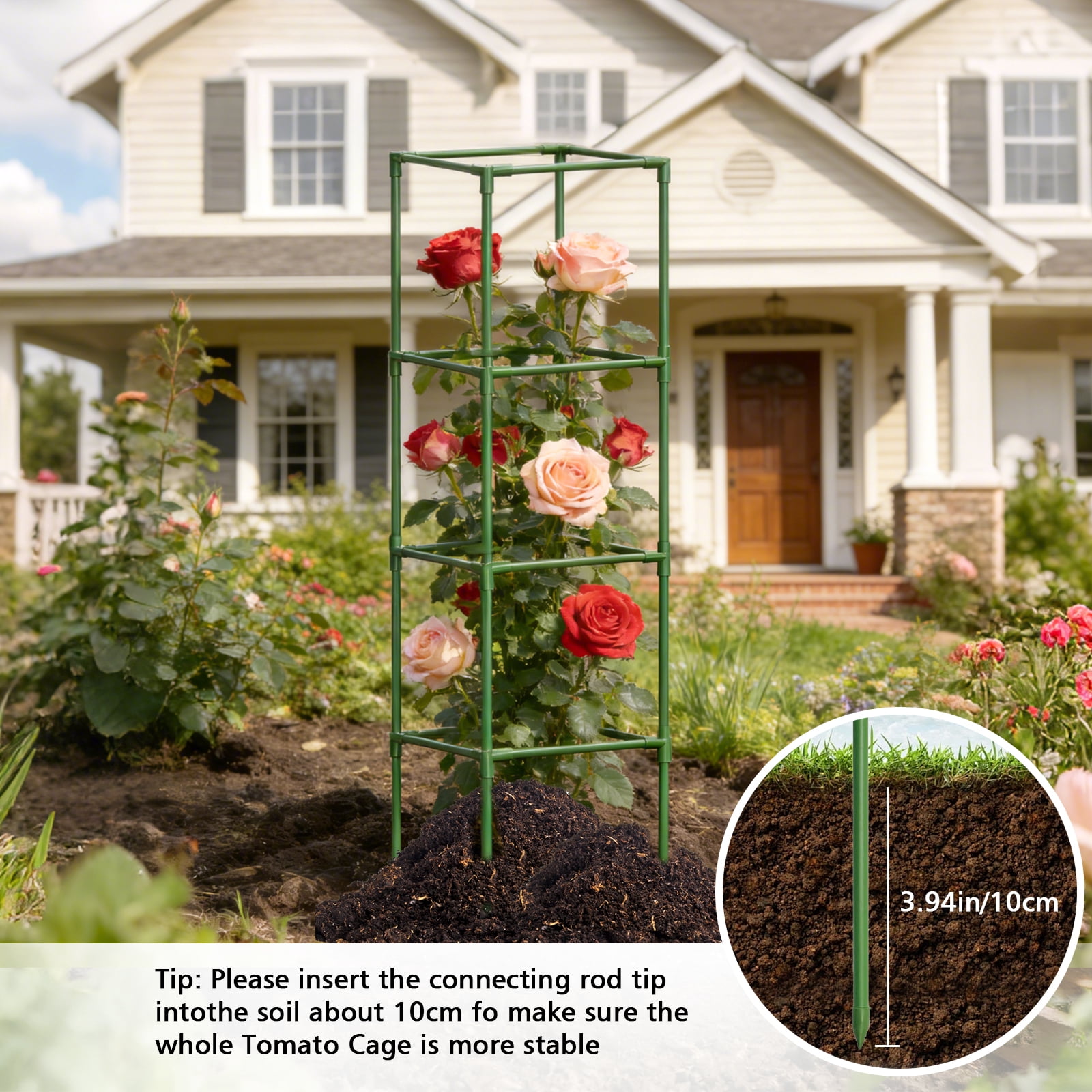 3 Pack Garden Trellis 59" Tomato Cage Square Adjustable Plant Cage for Climbing Plants Metal Plant Trellis for Potted for Vegetables Flowers Fruits