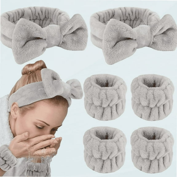 6 PCS Spa Headband Face Wash Headband and Wristband Set, Makeup Headband Skincare Headband with Wrist Washband, Facial Headband for Washing Face Face Wash Wristbands (Grey)