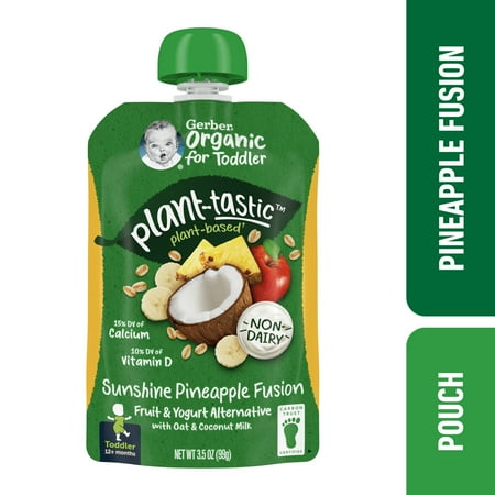 Gerber Toddler Baby Food, Sunshine Pineapple Fusion, Fruit and Yogurt Alternative with Oat and Coconut Milk, 3.5 oz 12 ea