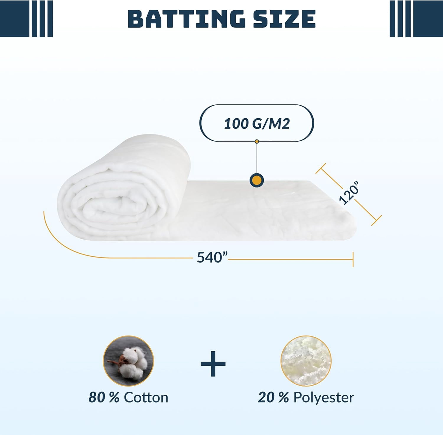 SIMOND STORE Quilt Batting 80/20 - Cotton Fabric - 120" x 540" Quilting Batting - Natural Quilt Backing Fabric - Durable, Soft & Machine Washable