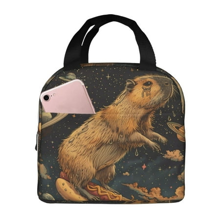 Insulated Lunch Bag for Women Men - Capybara Space Hotdog Ride Leakproof Cooler Lunch Box for Women Men  Lunch Tote Bags for Work School Picnic Travel