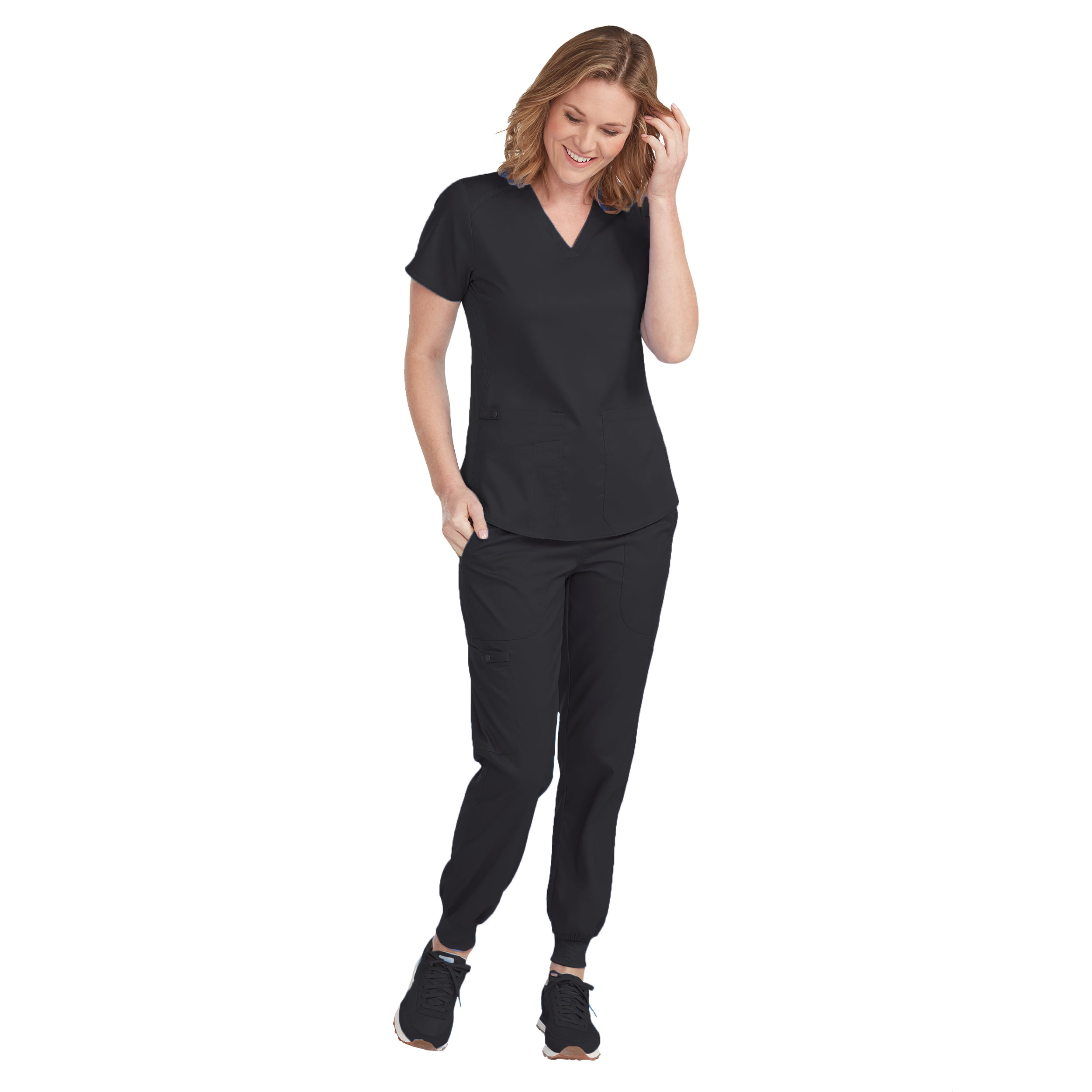 Med Couture NEW TOUCH Women's VNeck Shirttail Scrub Top & Jogger Yoga Scrub Pant Set [XS 3XL