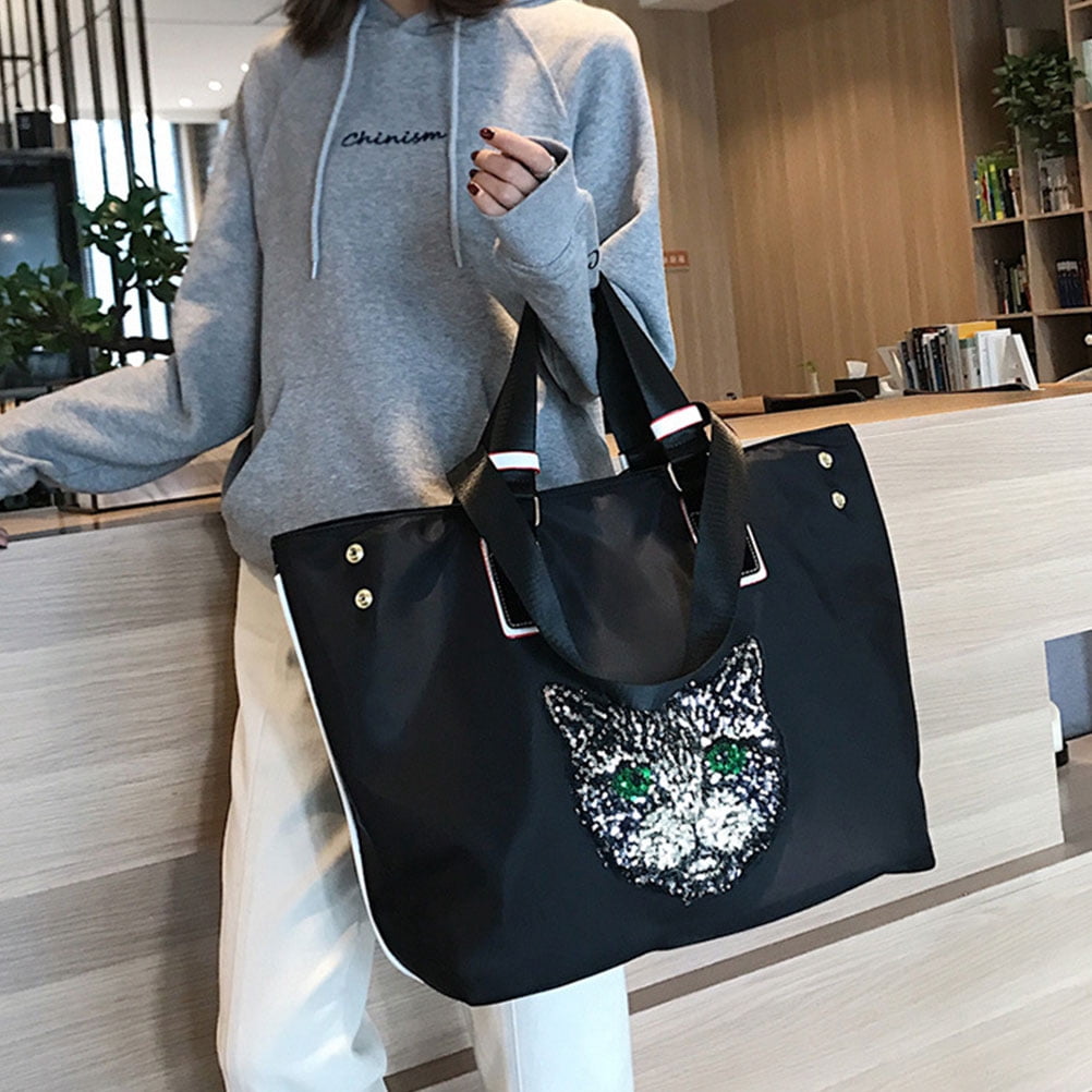 COSMOBETTY 1Pack Travel Pouch Black Rectangular Nylon Bag for Women Storage Tote Shoulder Bag Small 17.7 x 12.9 x 5.9in