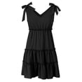 thumbnail image 5 of Siilsaa Womens Summer Casual V Neck Sleeveless Mini Dress 2024 Tie Shoulder Tiered Ruffle Swing A Line Short Black,L, 5 of 5