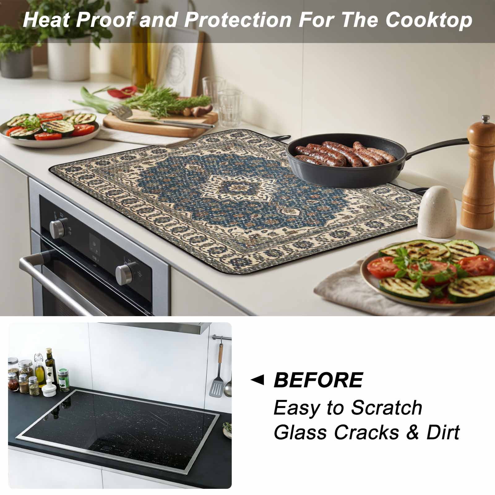 Southwest Aztec Stove Top Cover for Electric Stove, Heat-proof & Non Slip Glass Top Stove Cover Protector, Boho Vintage Farmhouse Abstract Art Kitchen Flat Cooktop Rubber Mat 24x21 Inches