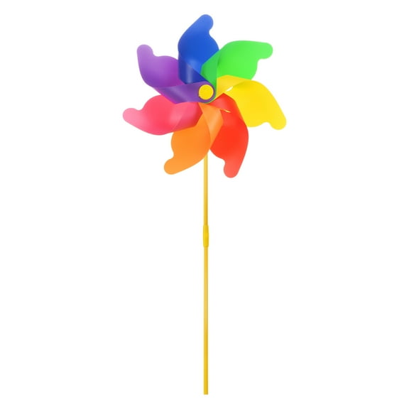 Uxcell 28.7 Inch Rainbow Pinwheels 7 Leaves Wind Plastic Windmill for Party Decorations Outdoor Lawn Yard, Iridescent