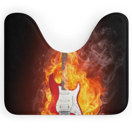 GZHJMY U-Shaped Bath Mat Toilet Mat, Electric Guitar Fire Isolated Black Non-Slip Quick Dry Shower Rug, Soft Absorbent Commode Contour Rug for Bathroom 16×20 Inch