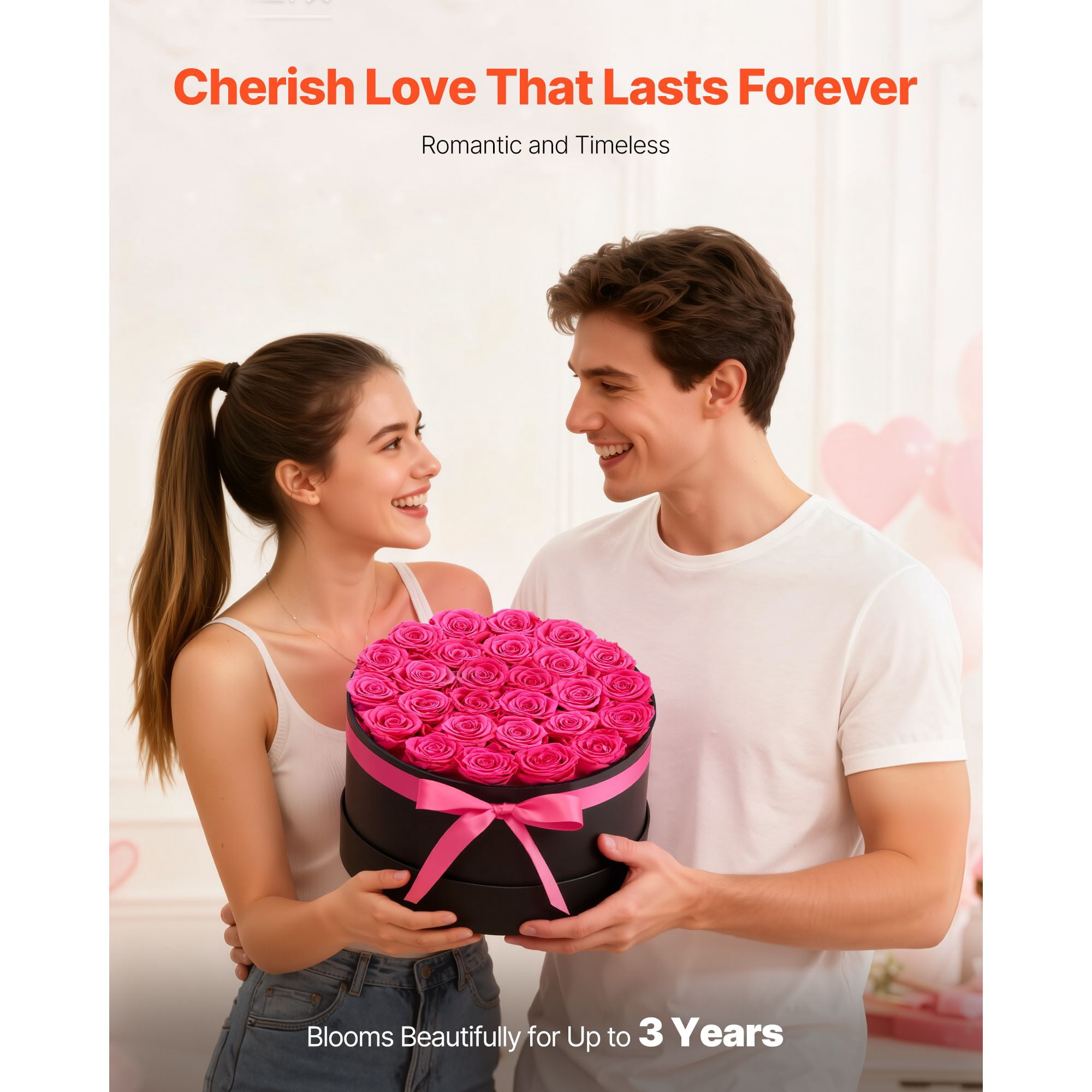 Preserved Roses 27 Real Roses in Round Box, Lasts Up to 3 Years, No Watering Needed, Light Rose Fragrance, Romantic Gift for Valentine's Day Birthday Christmas