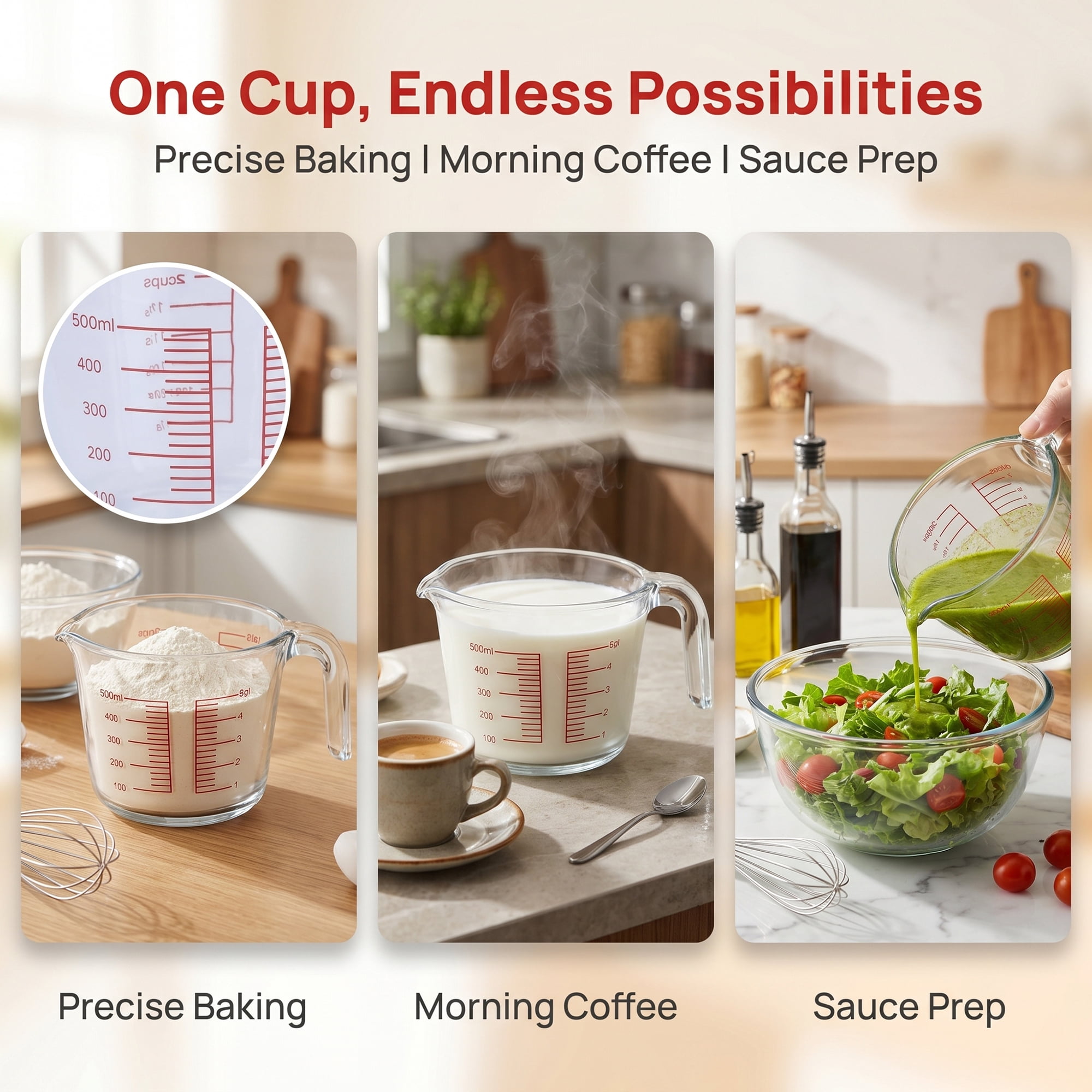 Unique Bargains Measuring Cup, 1 Cup Glass Measuring Cups for Kitchen Baking Clear 500ml