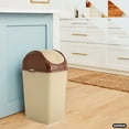 thumbnail image 4 of Superio 9 Gallon Plastic Trash Can with Swing Top Lid, Waste Bin for Under Desk, Office, Bedroom, Bathroom- 10 Qt, Beige/ Brown, 4 of 6