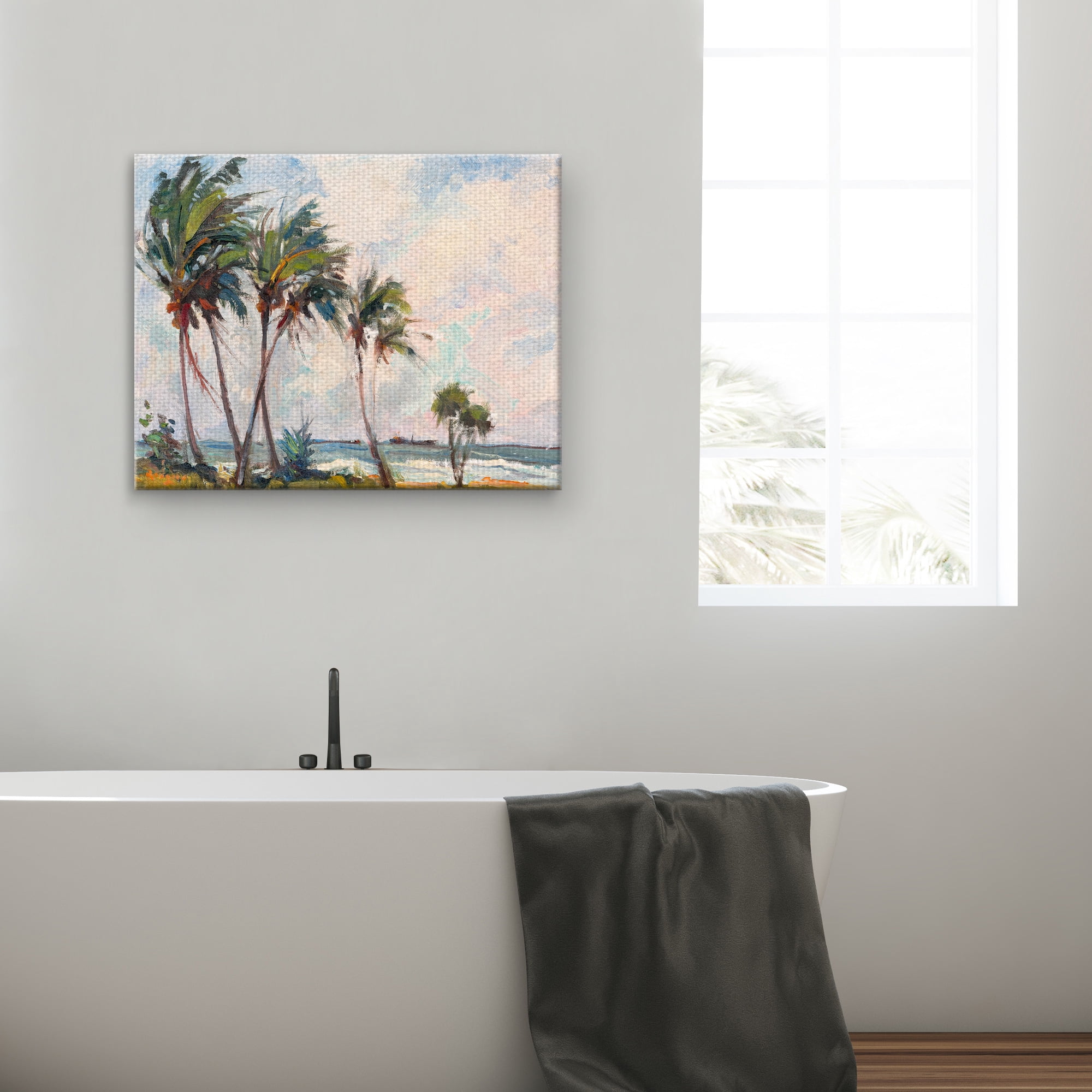 Masterpiece Art Gallery Six Palm Trees by the Sea by Richard A. Rogers Canvas Art Print 22" x 28"