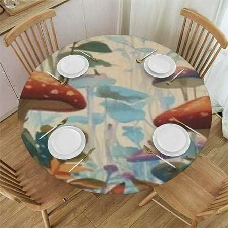 

Patifu Mushrooms Flowers Butterflies Round Tablecloth Stain-Resistant Washable 100% Polyester Great for Home Kitchen Parties 42 -46