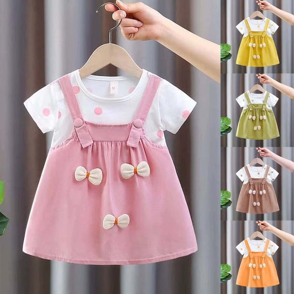 Dresses for Girls Baby Summer Floral Short Sleeve Casual Dress for Infant Dress for Girls Coffee 9-12 Months