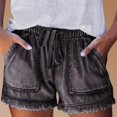 thumbnail image 2 of LIIPEE Women Jean Shorts Elastic High Waisted Drawstring Tassels Denim Shorts With Pockets Female Versatile Streetwear Shopping Working Shorts,Dark Gray,S, 2 of 5