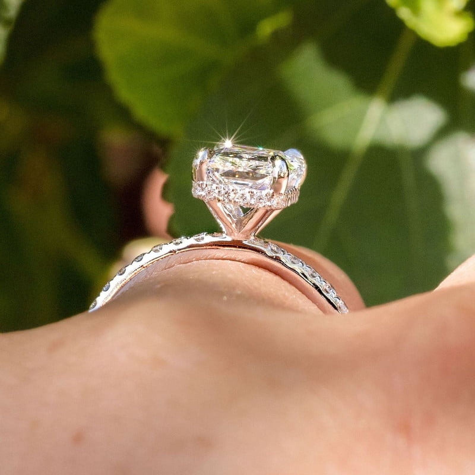 solitaire jewels 2.5CT Radiant Moissanit Hidden Halo Engagement Ring For Women, 14K White Gold