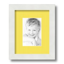 ArtToFrames 8x10" Matted Picture Frame with 4x6" Single Mat Photo Opening Framed in 1.25" Satin White Frame and 2" Canary Mat (FWM-3966-8x10)