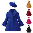 thumbnail image 7 of Mercatoo Toddler Baby Girls Wool Blend Solid Color Coat Flare Long Sleeve Lapel Trench with Hats Winter Warm Clothes New Stuff, 7 of 7