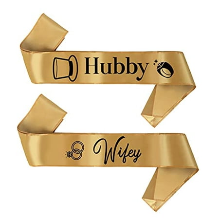 BroSash Bachelorette & Bachelor Party Sash - "Wifey" & "Hubby" Groom, Bride to Be Supplies 2 pcs Set Best Wedding Gifts