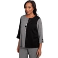 thumbnail image 3 of Alfred Dunner Womens Petite Center Sliced Top With Necklace, 3 of 4