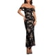 thumbnail image 2 of Vestido Maxi con Hombros Descubiertos, Corsé Fruncido, Ajustado, Vestidos Formales para Invitadas de Boda para Mujeres Negro e Impresión S, 2 of 8