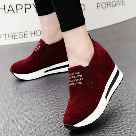 

Alueeu Women s casual shoes Women s Fashion Casual Flock Slip-On Thick Platform Sport Sneakers Wedges Shoes