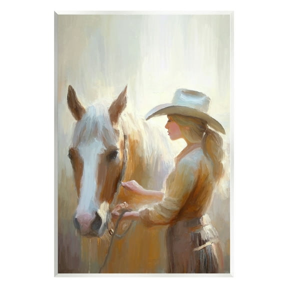 Stupell Industries Sunlit Cowgirl & Horse Animals & Insects Painting Unframed Art Print Wall Art, 10 x 15