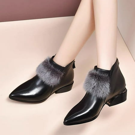 

Cathalem Taupe Boots for Women Women Shoes Thermal Short Boots Pointed Toe Thick Heel Zippered Short Boots Womens Tan Boots Black 7.5
