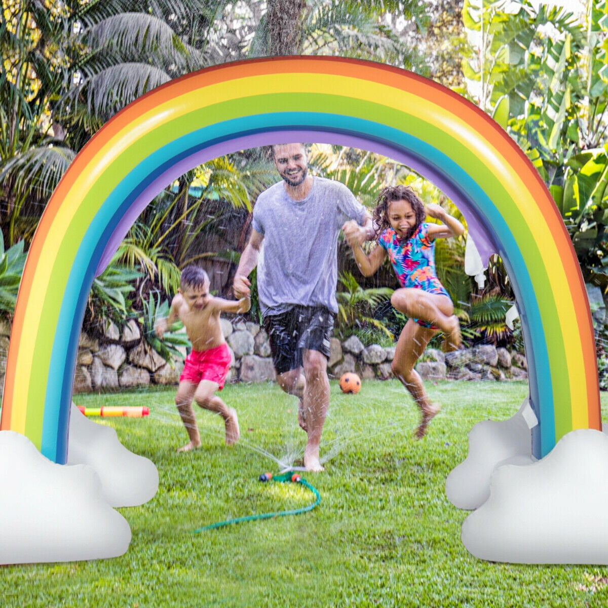 Inflatable Rainbow Sprinkler Backyard Games Summer Outdoor Water Toy Yard Fun 