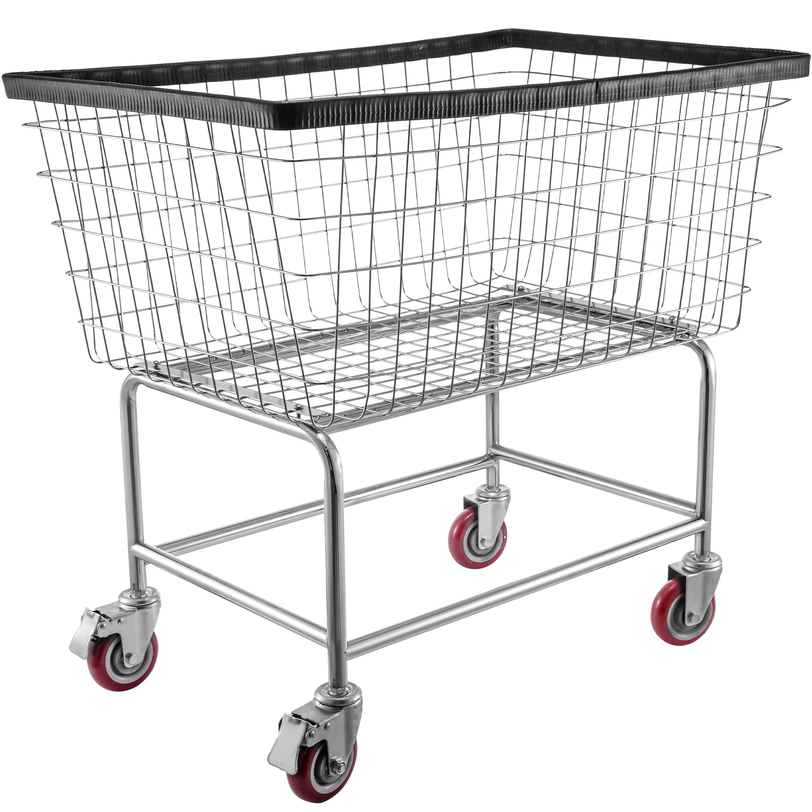 KFFKFF Rolling Laundry Cart, 4.5 Bushel Capacity, 35''x15.7''x22'' Industrial Wire Laundry Hamper on Wheels, Steel Construction with Chrome Coating, 5'' Wheel Casters, Wire Hamper Cart for Laundry