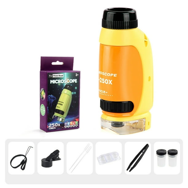 Microscopio portátil de bolsillo de 250 aumentos para niños y niñas, ideal para actividades de exploración y camping, ideal para investigación en el patio.