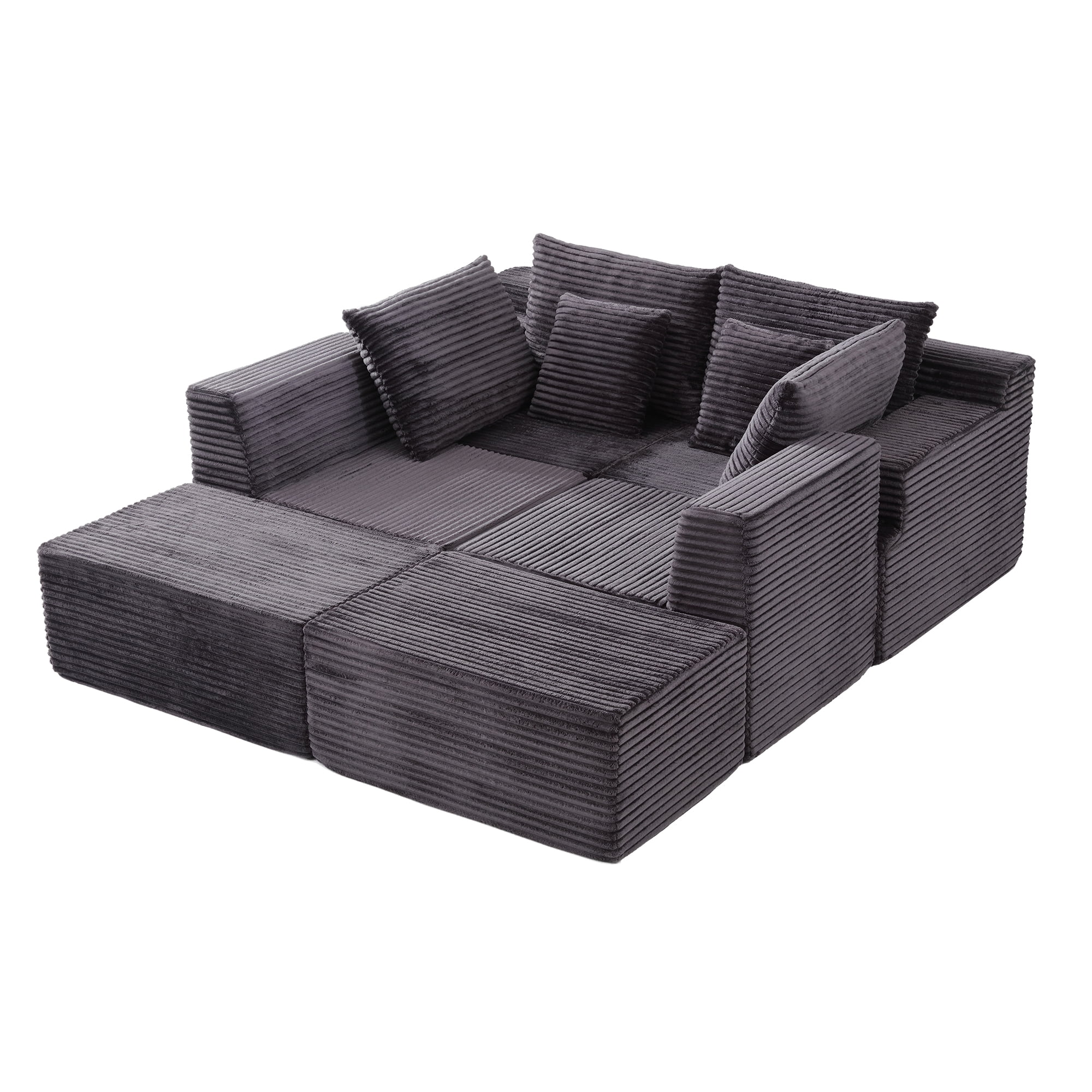 131" Oversized U Shaped Boneless Modular Sectional Sofa with 2 Ottoman and 6 Pillows