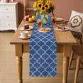 thumbnail image 2 of Dark Blue Morocco Table Runner 120 Inches, Ethnic Abstract Geometric Quatrefoil Grid Bed Runner Dresser Scarves Tabletop for Indoor Outdoor Parties/Ceremony/Banquet, 13"x 120", 2 of 8
