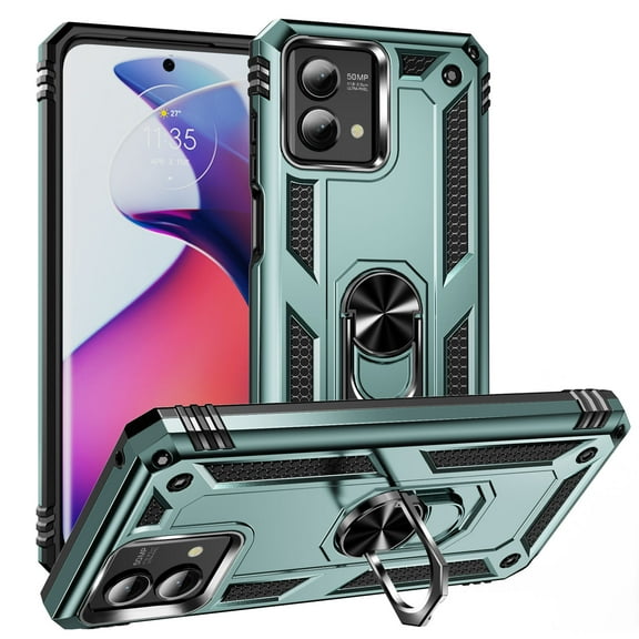 Compatible with Moto G Power 5G (2024) Protective Case,Heavy Duty Shockproof Armor Phone Case with 360° Rotating Metal Ring Holder Kickstand Military Grade Protection Rugged Cover,Darkgreen