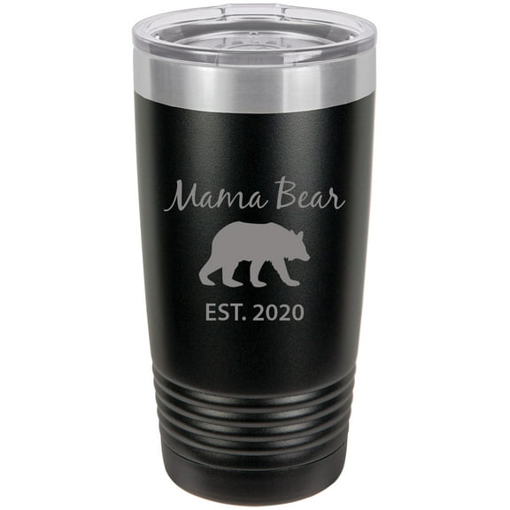 Mama Bear Est. 2020 Stainless Steel Engraved Insulated Tumbler 20 Oz Travel Coffee Mug, Black