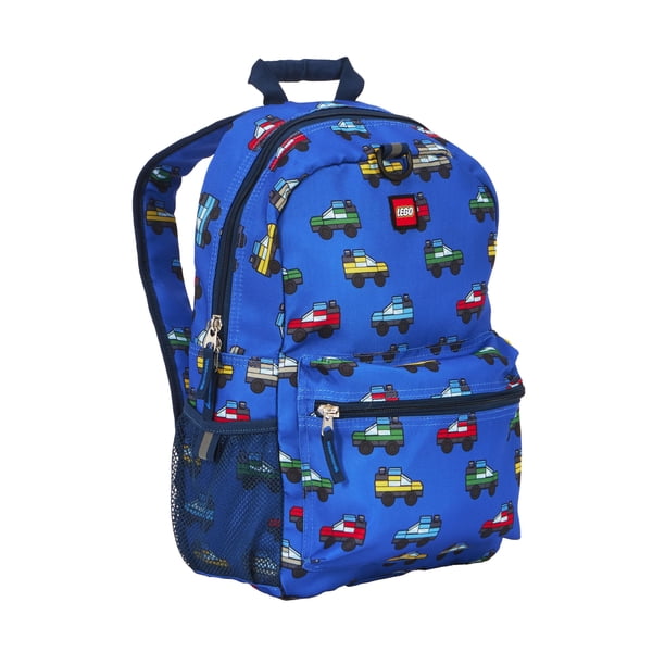 LEGO Iconic Prints Kids School Backpack Bookbag, for Travel, On-the-Go, Back to School, Boys and Girls, with Adjustable Padded Straps and Fun patterns, Cars in Blue
