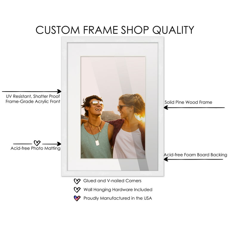 28x40 White Picture Frame with 23.5x35.5 White Mat Opening for 24x36 Image, 0.75 inch Border, UV, Size: 24 x 36