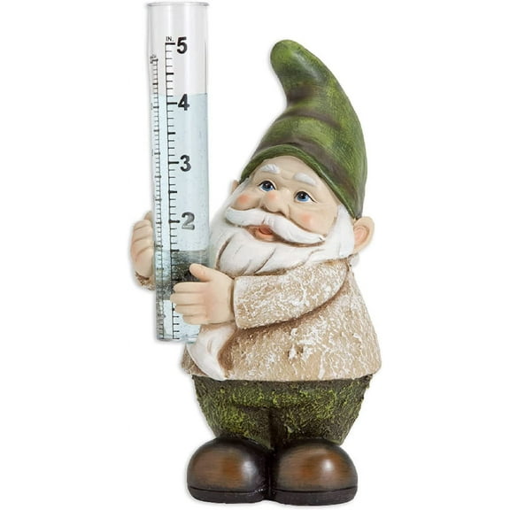 Bits and Pieces Garden Décor-Hand Painted Gnome Rain Gauge Sculpture Weather Resistant Polyresin
