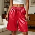 thumbnail image 3 of Puyaiuu Womens Ice Silk Satin Bermuda Shorts Elastic High Waist Loose Fit Plus Size Casual Loungewear Pants Lightweight Comfort Sleep Shorts For Summer Daily Wear, 3 of 8